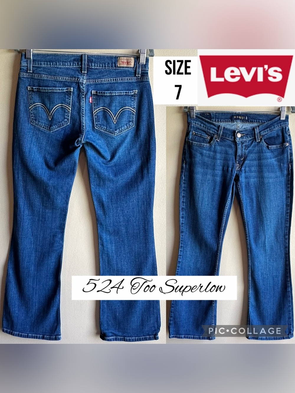 LEVI'S Womens Jeans 524 Too Superlow Y2K Low Rise Bootcut 29” Inseam Sz 7 SHORT